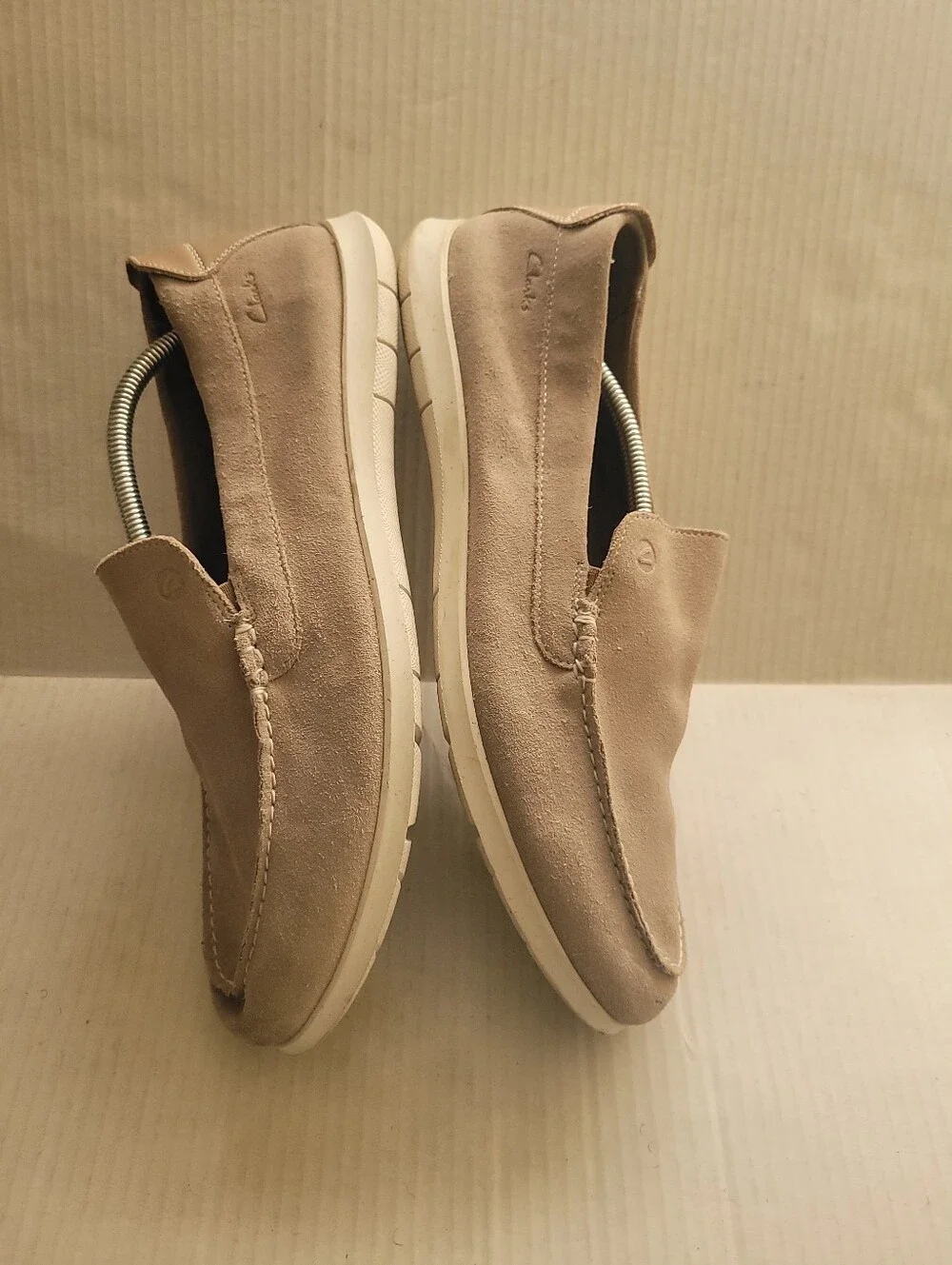 Clarks Flexway Step Loafers Mens Sz 14 Wide Beige Suede Shoes Slip On